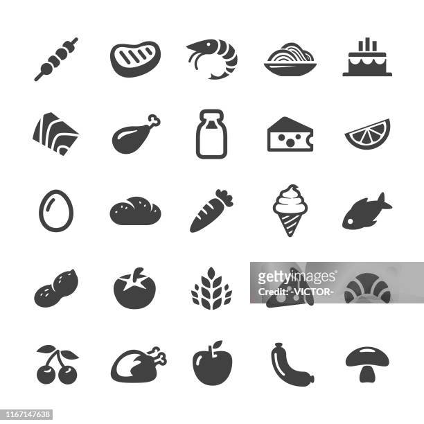 illustrazioni stock, clip art, cartoni animati e icone di tendenza di icone del cibo - smart series - shrimp animal