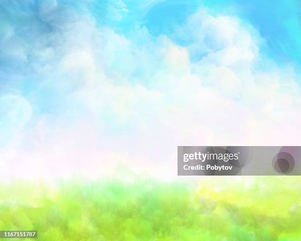 sommerwiese, aquarell malerei - frühlingswiese himmel stock-grafiken, -clipart, -cartoons und -symbole