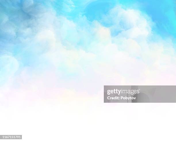 stockillustraties, clipart, cartoons en iconen met geschilderde zomer bewolkte hemel - blue sky background