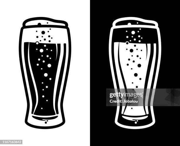 stockillustraties, clipart, cartoons en iconen met bier tulip glas pictogram zwart-wit twee kleur optie - bierglas