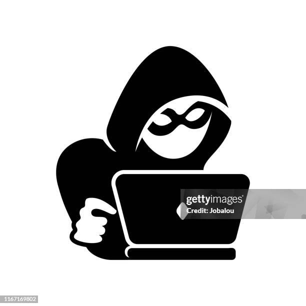 電腦駭客在筆記本電腦圖示 - identity theft 幅插畫檔、美工圖案、卡通及圖標