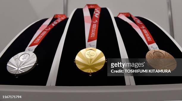 The silver, gold and bronze medals for the Tokyo 2020 Paralympic Games are displayed during the Chef de Mission Seminar for each country's National...