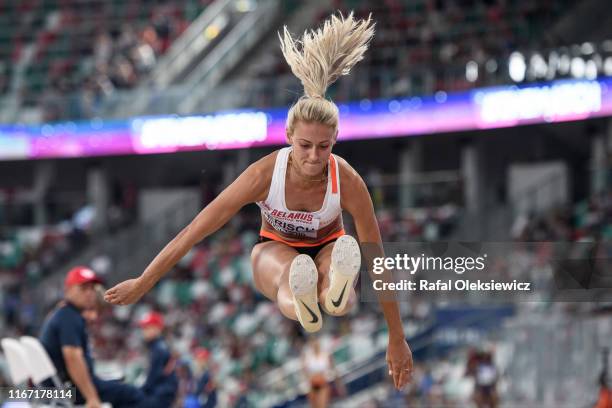 Kristin Gierisch of Germany competes in Womens Triple Jump final on Day 1 of The Match Europe v USA Minsk 2019 at Dinamo Stadium on September 09,...