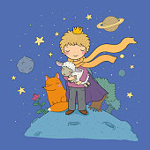 The Little Prince.A fairy tale about a boy, a rose, a planet and a fox. Vector