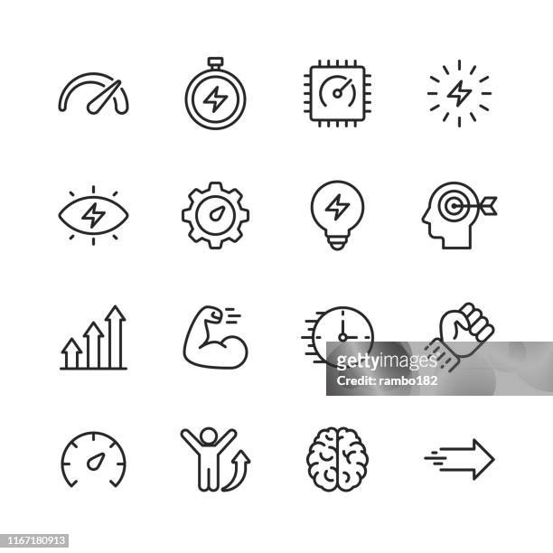 performance line icons. editable stroke. pixel perfect. for mobile and web. contains such icons as performance, growth, feedback, running, speedometer, authority, success. - effort stock illustrations