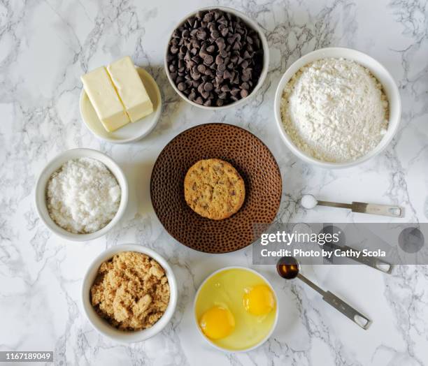 cookie ingredients - baking overhead stock pictures, royalty-free photos & images