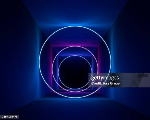 neon circles - neon circle stock pictures, royalty-free photos & images