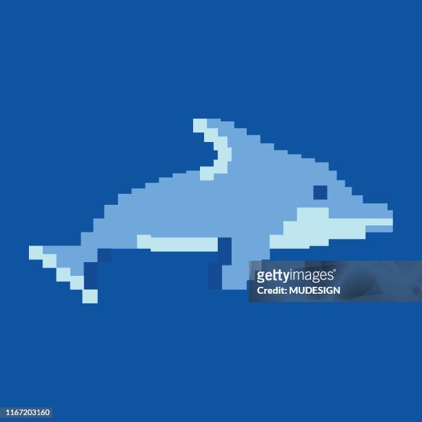 dolphin-pixel-symbol - delfin stock-grafiken, -clipart, -cartoons und -symbole