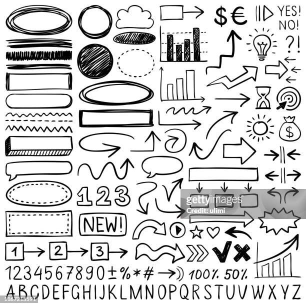 hand drawn design elements - felt tip pen stock illustrations