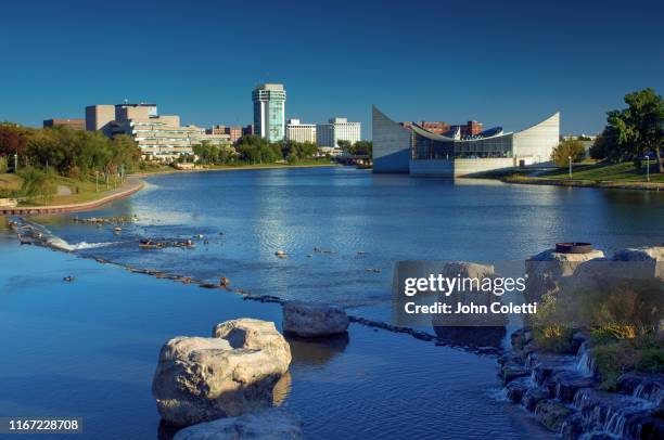 wichita, kansas and the arkansas river - kansas foto e immagini stock