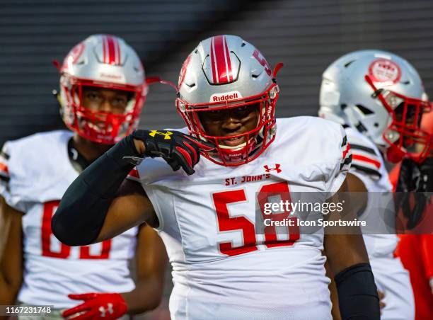 St John's College HS Cadets defensive tackle Taizse Johnson during the Rumble on the Raritan high school football game between the St. Joseph Prep...