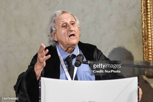 Israeli novelist Abraham B. Yehoshua speaks after receiving the honorary doctorate degree in philosophical and historical sciences from magnificent...
