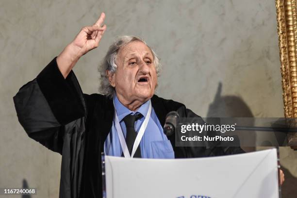 Israeli novelist Abraham B. Yehoshua speaks after receiving the honorary doctorate degree in philosophical and historical sciences from magnificent...