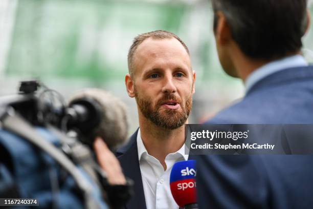 Dublin , Ireland - 10 September 2019; Former Republic of Ireland international David Meyler is interviewed for Sky Sports prior to the 3...