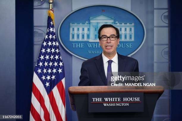 Treasury Secretary Steven Mnuchin briefs the media on September 10 at the White House in Washington, DC.