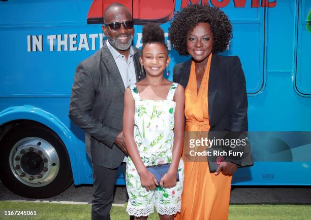 Julius Tennon, Genesis Tennon, and Viola Davis attend the Premiere of Sony's "The Angry Birds Movie 2" on August 10, 2019 in Los Angeles, California.