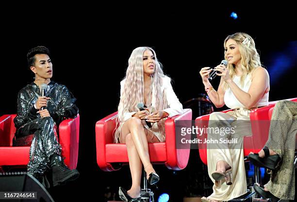Louie Castro, Esmeralda Hernandez and Rosie Rivera speak onstage during Beautycon Festival Los Angeles 2019 at Los Angeles Convention Center on...