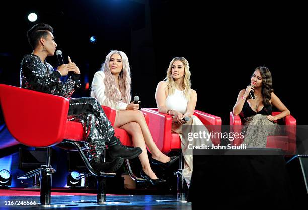 Louie Castro, Esmeralda Hernandez, Rosie Rivera and Patty Rodriguez speak onstage during Beautycon Festival Los Angeles 2019 at Los Angeles...