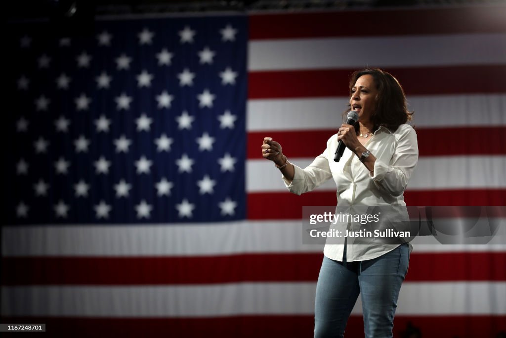 Presidential Candidate Kamala Harris Takes Campaign Bus Trip Across Iowa