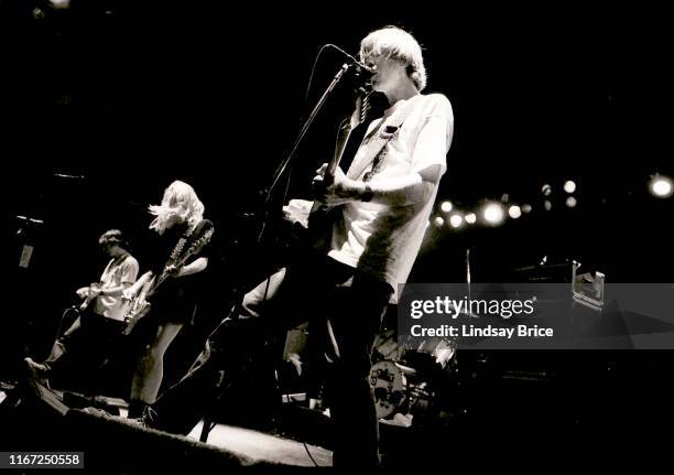 Guitarist and vocalist Thurston Moore, bassist and vocalist Kim Gordon, guitarist Lee Renaldo, and drummer Steve Shelley perform in Sonic Youth on...