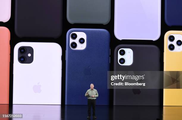 Phil Schiller, senior vice president of worldwide marketing at Apple Inc., speaks about iPhone Pro during an event at the Steve Jobs Theater in...