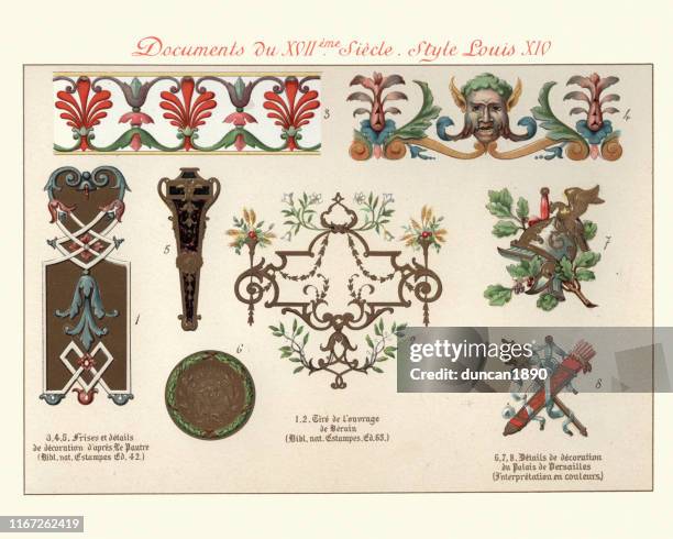 vintage decorative design elements, 17th century louis xiv style - neo classical stock illustrations
