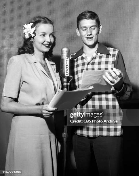 That Brewster Boy, a CBS Radio situation comedy. Left to right, Jane Webb ; and Dick York . July 1, 1944.