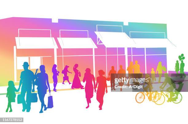 shopping crowd outdoor rainbows - money to burn stock illustrations
