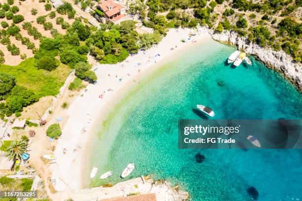 top view of a sandy beach in croatia - hvar town stock pictures, royalty-free photos & images