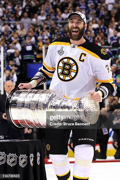 Zdeno Chara of the Boston Bruins celebrates with the Stanley Cup after defeating the Vancouver Canucks in Game Seven of the 2011 NHL Stanley Cup...