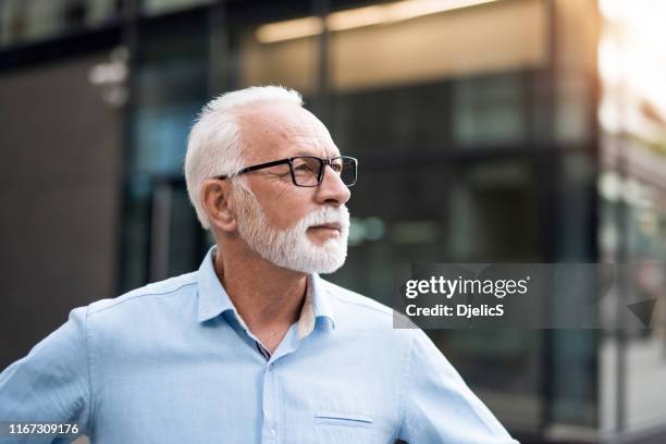 vista de perfil de elegante hombre de negocios senior. - business man profile fotografías e imágenes de stock