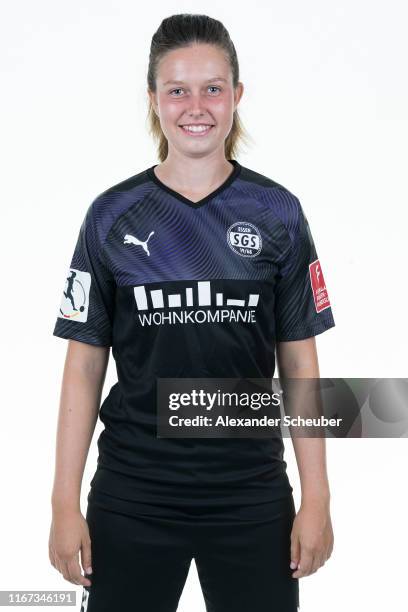 Jana Feldkamp of Essen poses during the SGS Essen women's team presentation at Essen-Stadion on August 08, 2019 in Essen, Germany.