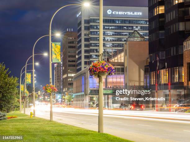 windsor, ontario skyline - evening long exposure - windsor ontario imagens e fotografias de stock