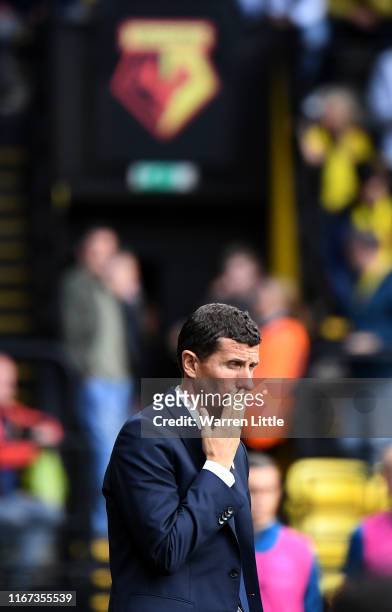 Javi Garcia, manager of Watford is pictured during the Premier League match between Watford FC and Brighton & Hove Albion at Vicarage Road on August...