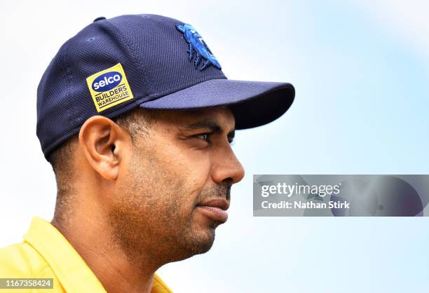 Jeetan Patel of Birmingham Bears looks on during the Vitality Blast match between Birmingham Bears and Lancashire Lightning at Edgbaston on August...