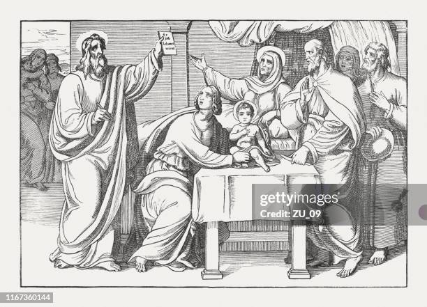 geburt johannes des täufers (lukas 1, 57-66), veröffentlicht 1850 - johannes der täufer stock-grafiken, -clipart, -cartoons und -symbole