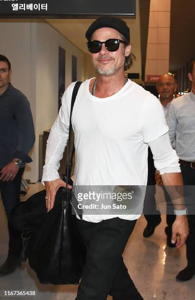 Brad Pitt is seen upon arrival at Narita International Airport on September 11, 2019 in Narita, Japan.