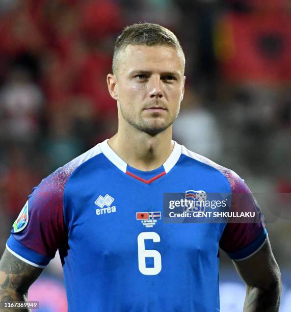 Iceland's defender Ragnar Sigurdsson poses prior to the UEFA Euro 2020 qualifying Group H football match between Albania and Iceland at the Elbasan...