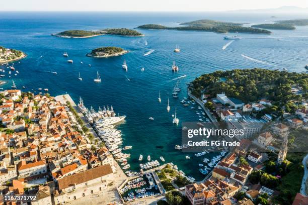 aerial view of hvar, croatia - hvar stock pictures, royalty-free photos & images