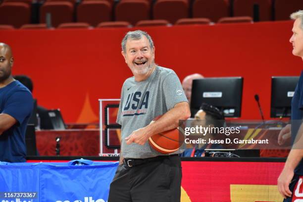 Assistant Coach PJ Carlesimo of the USA smiles during shoot around at the Shenzhen Bay Sports Center on September 7, 2019 in Shenzhen, China. NOTE TO...