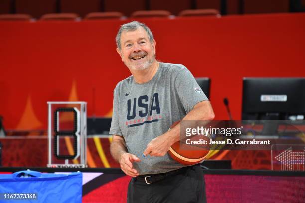 Assistant Coach PJ Carlesimo of the USA smiles during shoot around at the Shenzhen Bay Sports Center on September 7, 2019 in Shenzhen, China. NOTE TO...