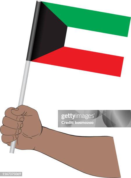 ilustrações, clipart, desenhos animados e ícones de mão que prende a bandeira nacional de kuwait - kuwaiti flag