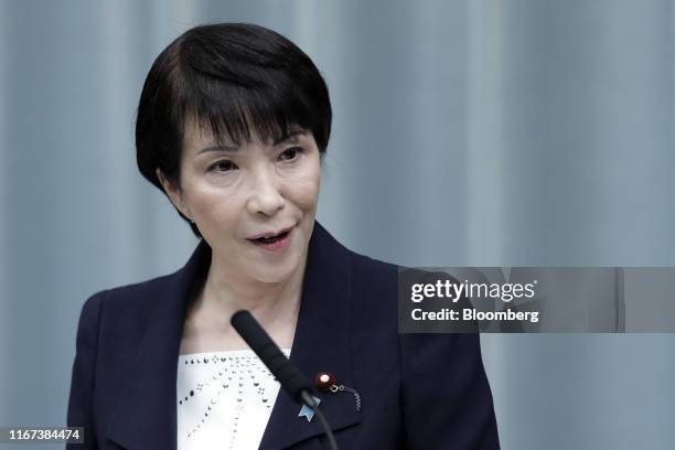 Sanae Takaichi, Japan's newly-appointed internal affairs minister, speaks during a news conference at the Prime Minister's official residence in...