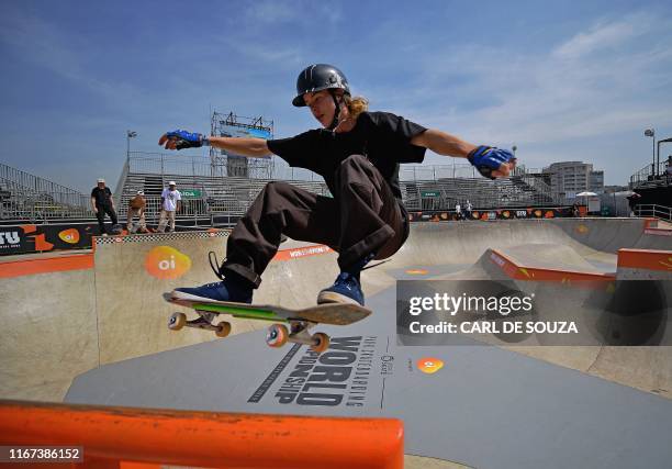 Canadian skateboarder Andy Anderson takes part in the third day of practice sessions at the World Park Skateboarding Championships in Sao Paulo, on...