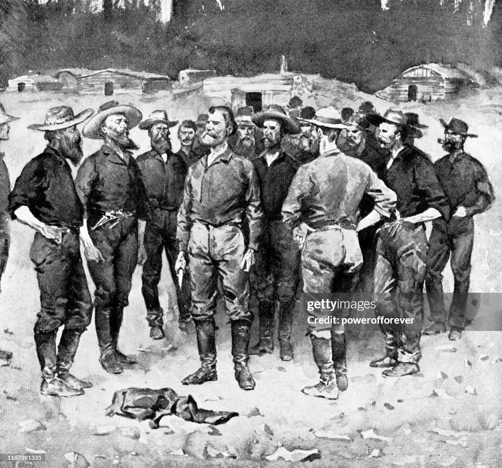 Group of Wild West Frontiersmen in Folsom, California, United States - 19th Century
