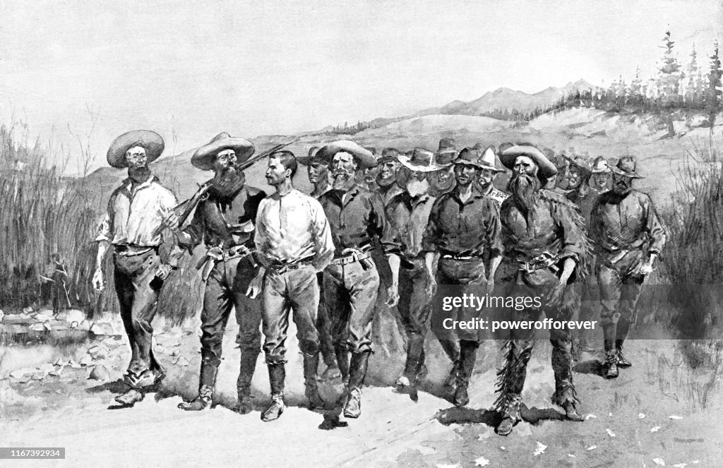 Group of Wild West Frontiersmen in Folsom, California, United States - 19th Century