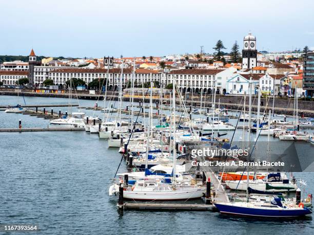 ponta delgada harbour, island of sao miguel, azores islands, portugal. - ponta delgada ストックフォトと画像