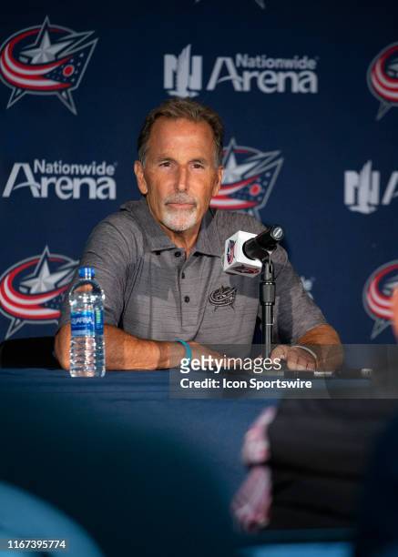 Columbus Blue Jackets Head Coach John Tortorella addresses members of the media during Media Day at Nationwide Arena in Columbus, OH on September 11,...
