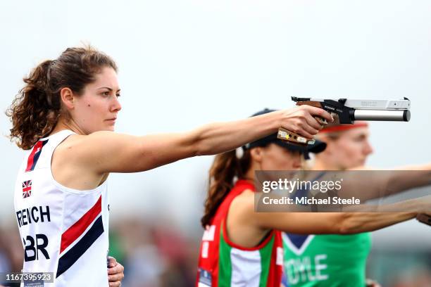 Kate French of Great Britain competes during the round of shooting during the Women's Final on day six of the 2019 European Modern Pentathlon...