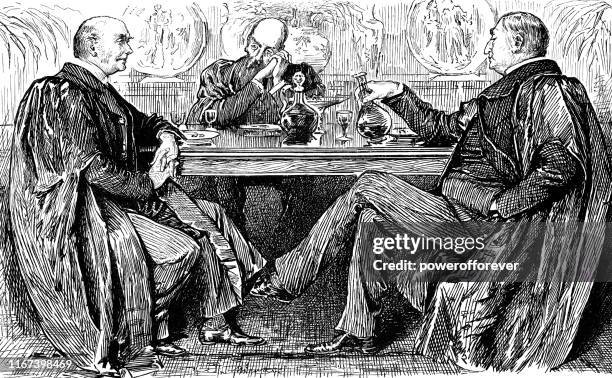illustrations, cliparts, dessins animés et icônes de college tutors and master having a drink at the end of the day par george du maurier - 19th century - old professor